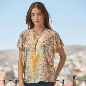 Sundance Floral Print Arabella Ruffle Sleeve Top Size Medium